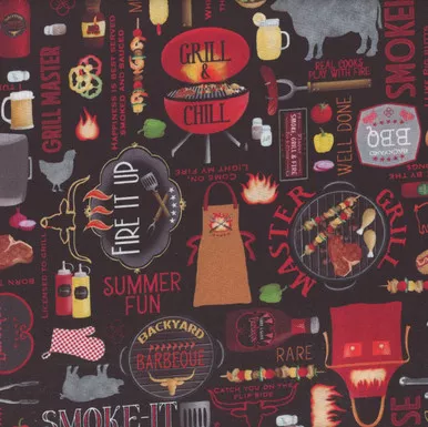 Benartex Fabrics Hot StuffAnti Metz Backyard BBQ Black