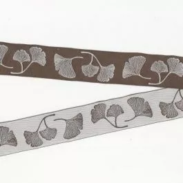 Ginkgo Flower Jacquard Ribbon in White & Brown